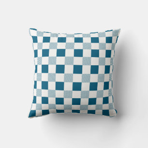 Oceanblauw en wit geruit kussen
