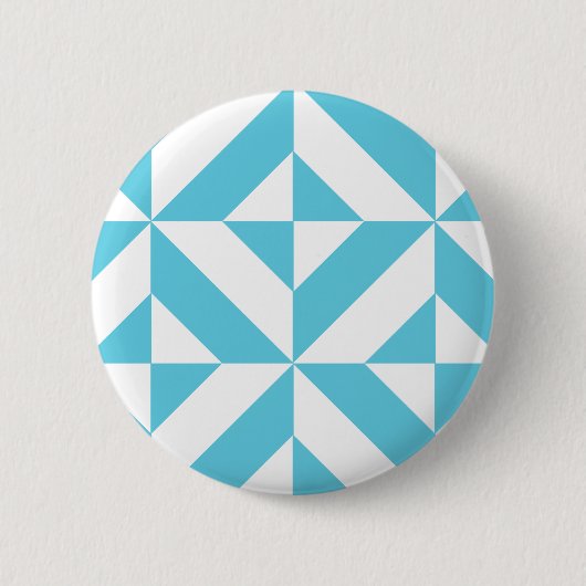 Oceanblauw geometrisch deco patroon ronde button 5,7 cm (Voorkant)