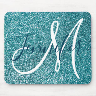 Oceanblauw Turquoise Nep Glitter Persoonlijk Monog Muismat