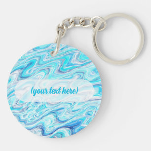 Oceanblauwe marmeren textuur abstract vloeistof sleutelhanger