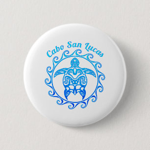Oceanblauwe Tribal Turtle Cabo San Lucas Ronde Button 5,7 Cm