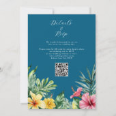 Oceanblauwe tropische bloemen QR-code bruiloft Kaart (Achterkant)