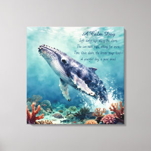 Oceanblauwe walvis aquarel kustkunst canvas afdruk