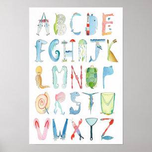 Oceandieren Alfabetposter - 33 x 48 cm Poster