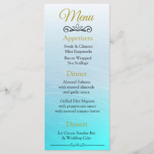 Oceanic Beach Thema Aqua Blue Bruiloft Menu Kaart