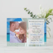 Oceanic Beach Thlekte Photo Wedding Invites Kaart (Staand voorkant)
