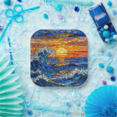 Oceanic Coastal Ocean Waves Sunset   Papieren Bordje (Feest)