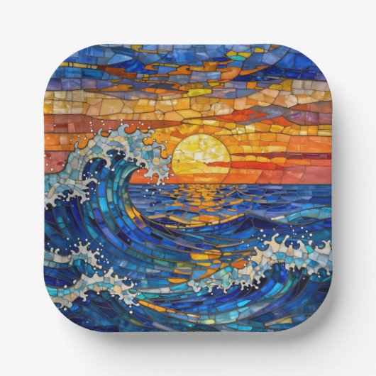 Oceanic Coastal Ocean Waves Sunset   Papieren Bordje (Voorkant)