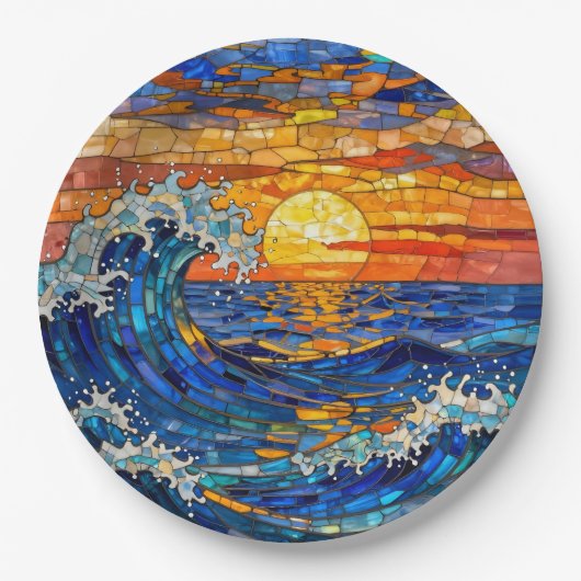 Oceanic Coastal Ocean Waves Sunset   Papieren Bordje (Voorkant)