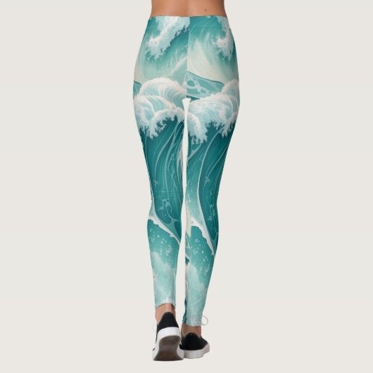 Oceanic Flow Pattern–Seamless Fluid Blue Abstract Leggings (Achterkant)