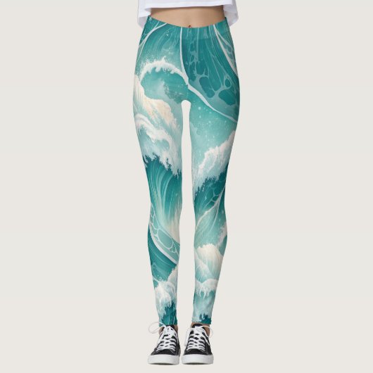 Oceanic Flow Pattern–Seamless Fluid Blue Abstract Leggings (Voorkant)