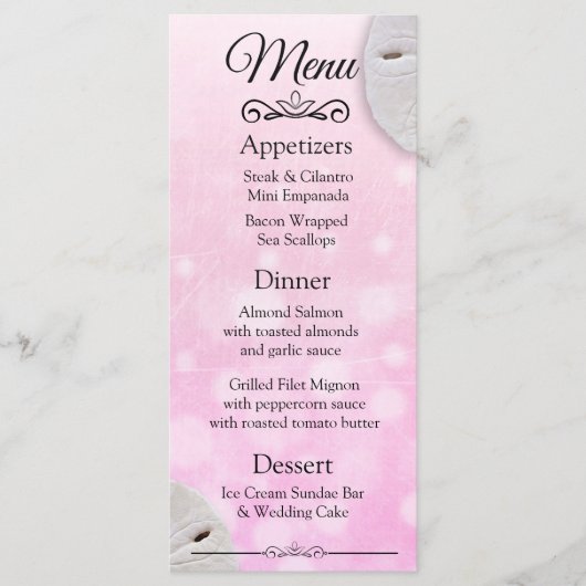 Oceanic Sand Dollar Pink WeddenMenu Card Menu (Voorkant)