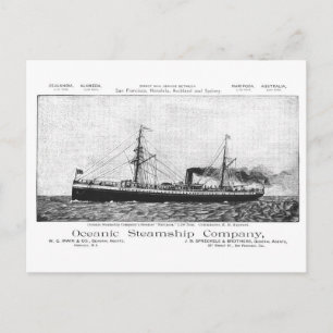 Oceanic Steamship Mariposa naar Hawaii, 1890 Briefkaart