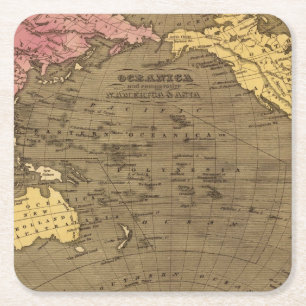 Oceanica Hand Colored Atlas Map Vierkante Kartonnen Onderzetter