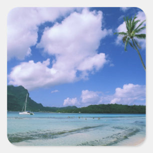 Oceanië, Frans-Polynesië, Tahiti. Uitzicht op Vierkante Sticker