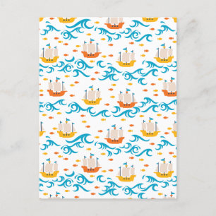 Oceanisch Avontuur: Gele en Rode Zeilschepen wi Briefkaart