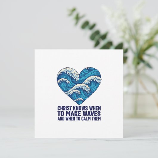 Oceanisch blauw Christus en de golven ontwerp Feestdagenkaart (Staand voorkant)