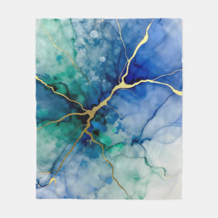 Oceanische Geode Alcohol Inkt Gouden Aderen Fleece Deken