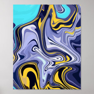 Oceanische golven - Abstracte blauw-gele vloeistof Poster