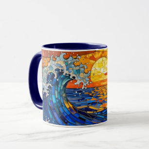 Oceanische kust oceaan golven zonsondergang mok