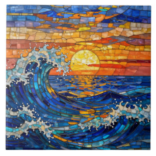 Oceanische kust oceaan golven zonsondergang tegeltje
