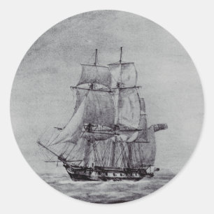 Oceanische Trek Grafische Schepen Fijne Kunst Ronde Sticker