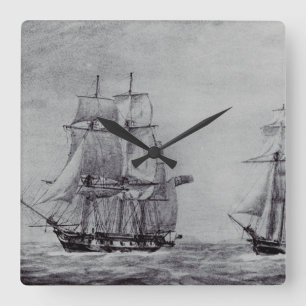 Oceanische Trek Grafische Schepen Fijne Kunst Vierkante Klok