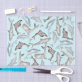Oceanische Waterverf Vissen in Blauwe Zwarte Grijs Tissuepapier (Craft)