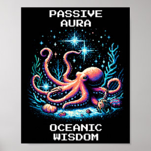 Oceanische Wijsheid Aura Pixel Octopus Retro Gamer Poster
