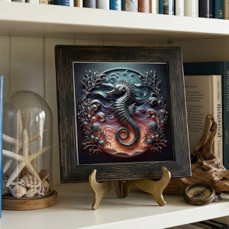 Oceanrif & 3D Zeepaardje Nepmetaal Tegeltje