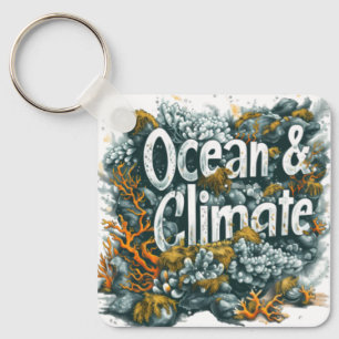 Oceans Day - Oceaan en klimaat Tekst met koraal Sleutelhanger