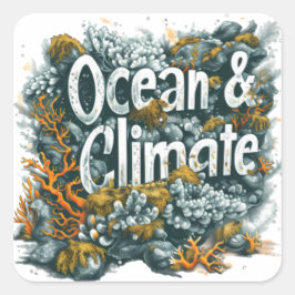Oceans Day - Oceaan en klimaat Tekst met koraal Vierkante Sticker