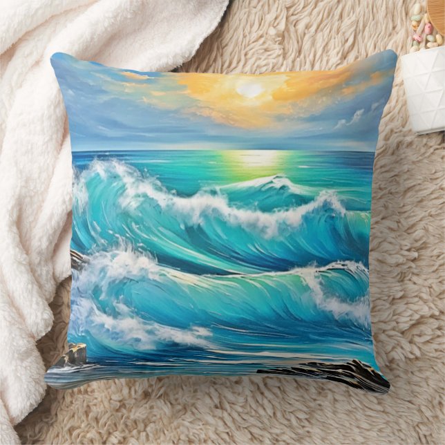Ocean's Embrace: Wave Art Kussen (Deken)