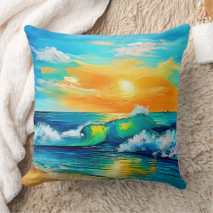 Ocean's Kiss: Sunset Waves Kussen