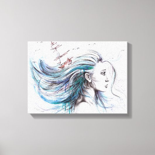 Oceans meisje Nautical Surreal Painingkunst Canvas Afdruk (Voorkant)