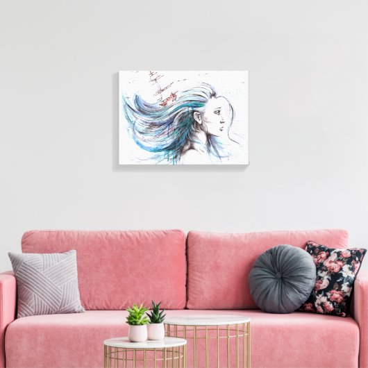 Oceans meisje Nautical Surreal Painingkunst Canvas Afdruk (Insitu (Woonkamer))