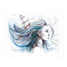 Oceans meisje Nautical Surreal Painingkunst