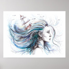 Oceans meisje Nautical Surreal Painingkunst Poster