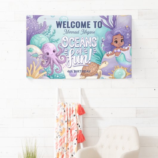 Oceans of Fun Zeemeermin Verjaardag V2 ID1142 Spandoek (Insitu)