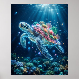 Oceanschildpad Bioluminescente Drift Kunst Poster