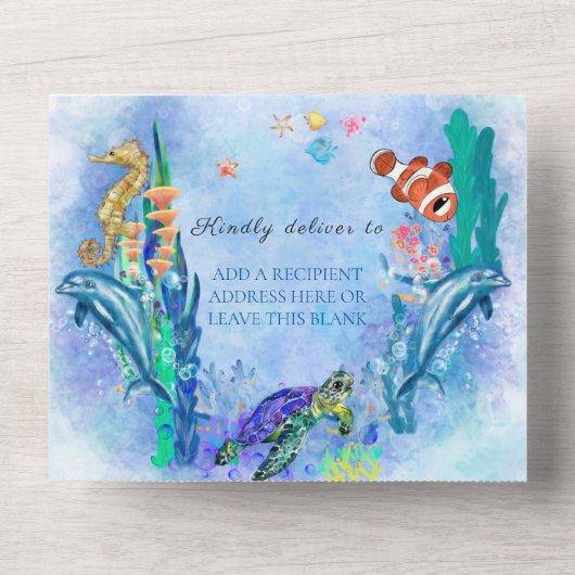 OceanSea Animals Boy Baby shower in één keer All In One Uitnodiging (Voorkant)