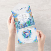 OceanSea Animals Boy Baby shower in één keer All In One Uitnodiging (Afscheurbaar)