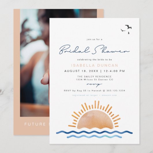OCEANSIDE Beach Tropical Bridal Shower Invitation Kaart (Voorkant / Achterkant)