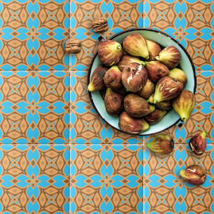 Ochre Brown en Turquoise Etnische Bohemen Pattern Tegeltje