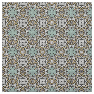 Ochre Brown Green Grey Retro Nouveau Deco Patroon Stof