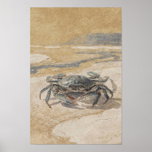 Ochre en Indigo Blauwe Krab Kust Muurkunst Poster