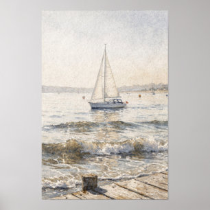 Ochre en Indigo Zeilboot Kustwandkunst Poster