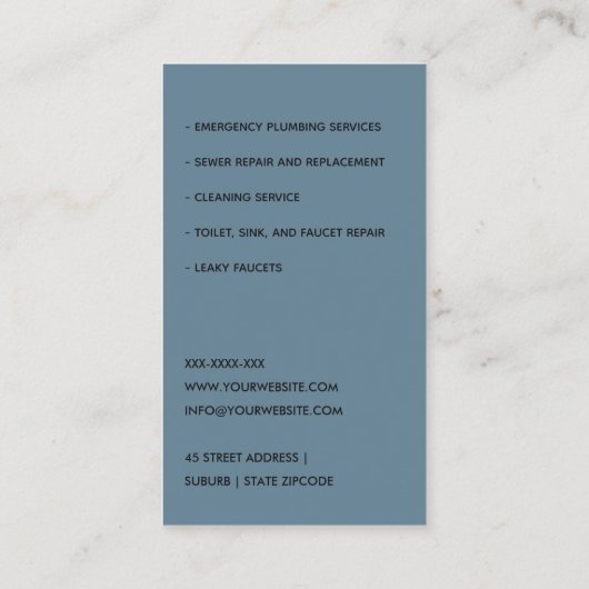 OCHRE YELLOW NAVY PLUMBER SERVICE PIPES PLUMBING VISITEKAARTJE (Achterkant)