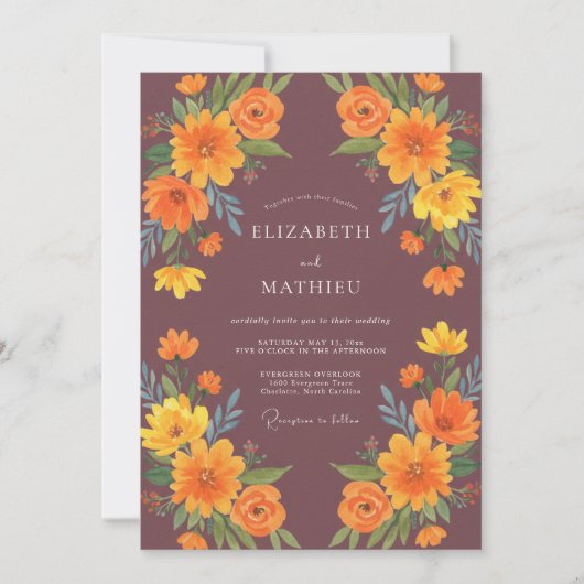 Ochrepluim Tagetes Eucalyptus Bruiloft Kaart (Voorkant)