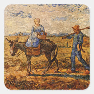 Ochtend, boerengezin door Vincent van Gogh Vierkante Sticker